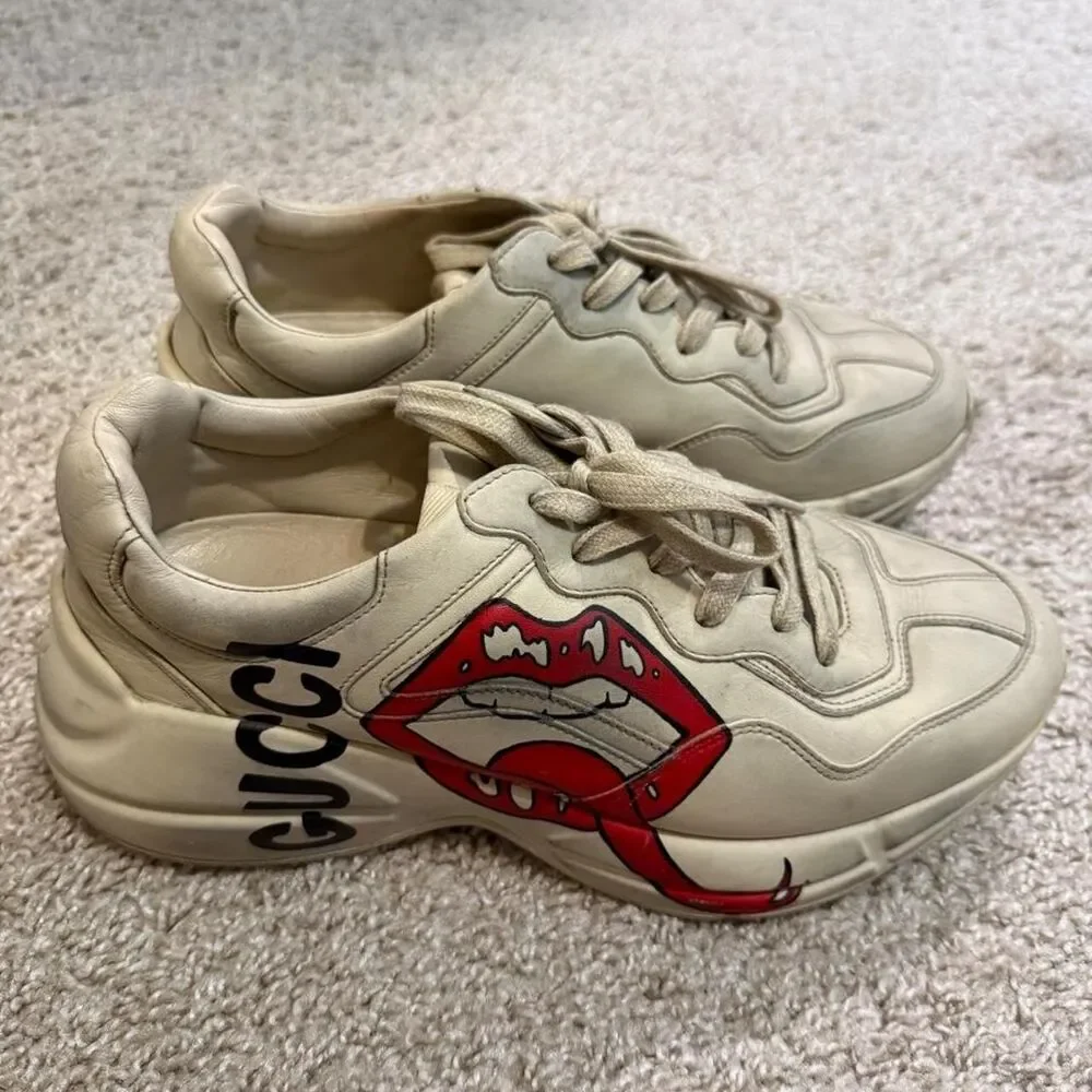 Gucci Men's Cream and Tan Trainers